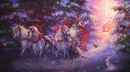 Ded Moroz and Snegurochka delivering Christmas presents